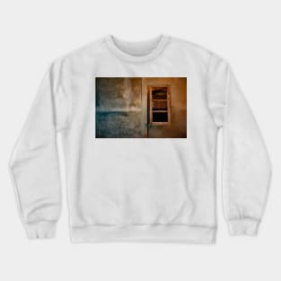 Brown blue grained plastered wall with wooden window. Crewneck Sweatshirt